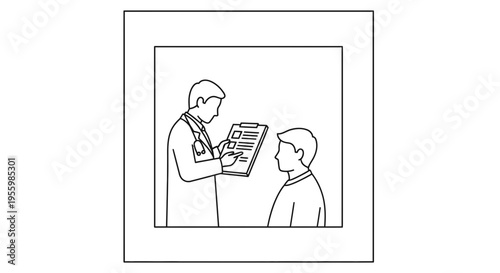 Doctor showing medical chart to young patient in clinic examination room