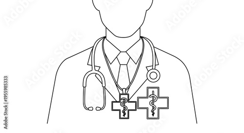 Doctor with Stethoscope and Medical Crosses Icons