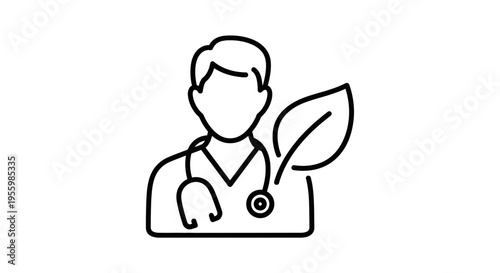 Doctor with Stethoscope and Green Leaf Icon - Healthcare and Nature Symbol