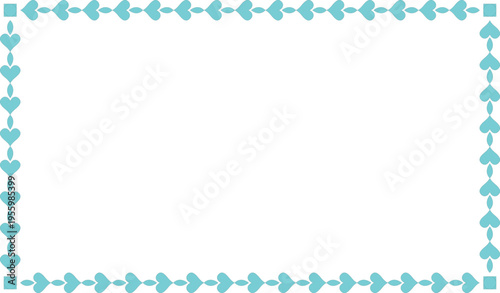 the image features a rectangular frame made up of a repeating pattern of blue-green hearts and squares, creating a decorative border around a blank white space. The combination of playful shapes 