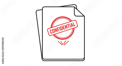 Confidential Document Stamp on Paper Stack, Secret Information, Private Data