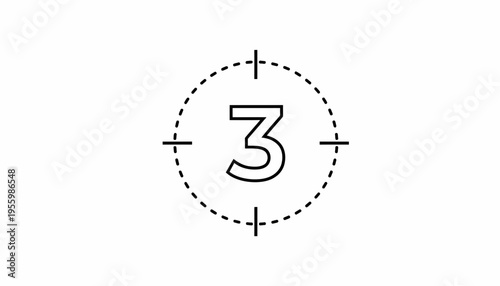 Countdown Timer Target Number 3 in Crosshairs, Graphic Element for Time Management and Goals
