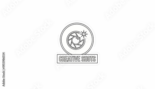 Creative Shots Logo: Camera Aperture Icon with Sparkle and Text