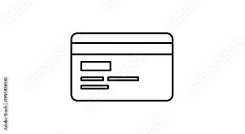 Credit Card Icon, Simple Line Art, White Background, Financial Payment Symbol