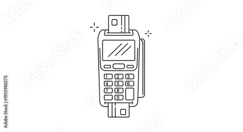 Credit Card Payment Terminal with Inserted Cards - Line Art Icon