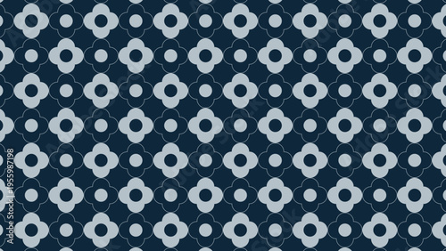 Retro modern geometric floral seamless pattern on dark background, 16:9 ratio