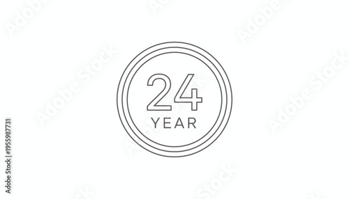 24 Year Anniversary Celebration Emblem, Milestone Achievement, Vintage Style Circle Badge