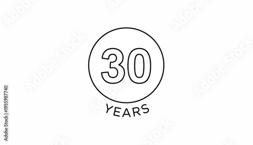 30 Years Anniversary Celebration Icon, Circle Emblem with Number 30 and Text Years