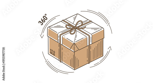 360 Degree View of a Gift Box with Bow, Wrapped Package, Shipping Concept