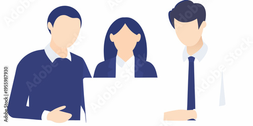 Three business professionals in a minimalist flat design illustration