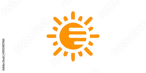 Abstract orange sunburst logo with a central letter e design
