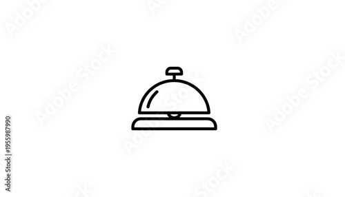 Vintage hotel reception desk bell icon, simple line art, isolated on white background