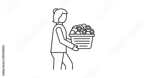 Woman Carrying Basket Full of Fresh Produce, Healthy Eating and Organic Food Concept