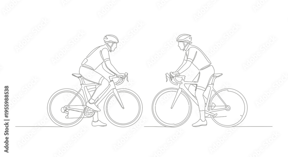 Fototapeta premium Two Cyclists in Profile, Minimalist Line Art, Cycling Sport Concept