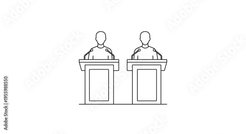 Two people debating at podiums with microphones, political debate, public speaking, election