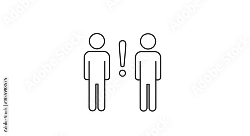 Two People Standing Apart With Exclamation Mark Between Them - Social Distancing Concept