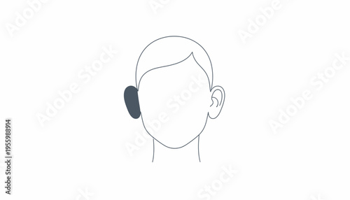 Simple Line Drawing of Human Head with Highlighted Ear