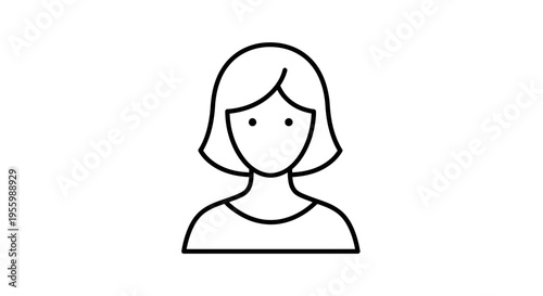 Simple Line Icon of a Woman's Head and Shoulders, Minimalist Avatar Symbol