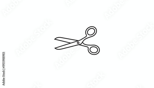 Simple Outline Illustration of Open Scissors on White Background