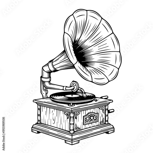 Vintage gramophone on display evokes retro charm and warm analog music playback for collectors.