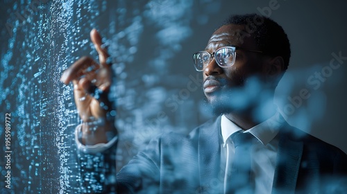 executive interacting with data visualization recovery planning concept