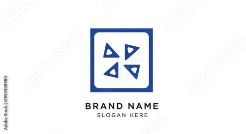 Abstract logo featuring four triangles arranged in a square, enclosed in a blue frame, modern and geometric design.