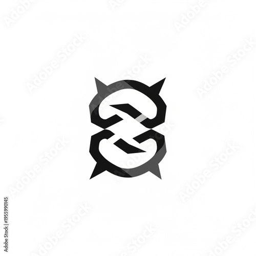 Abstract Symbol with Intertwined Elements and Sharp Spikes.