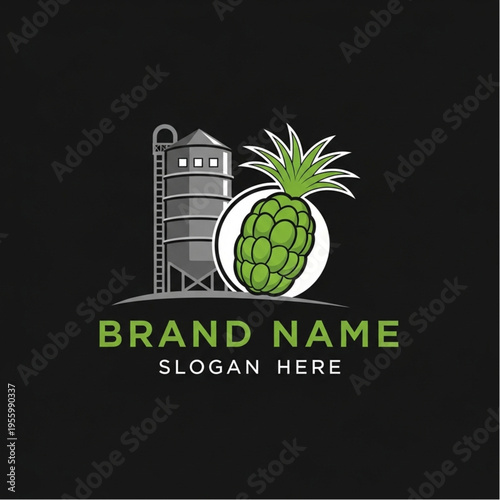 Agricultural Logo Featuring a Pineapple and Grain Silo.