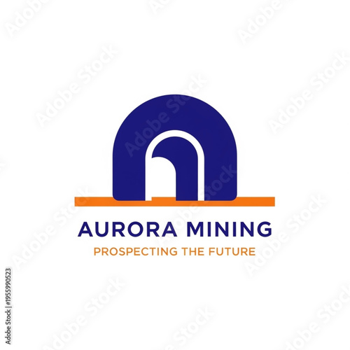 Aurora Mining Logo Featuring Abstract Arches and Prospecting Slogan.