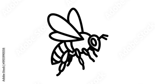 Simple Line Art Bee Illustration: Minimalist Insect Icon for Nature and Summer Themes