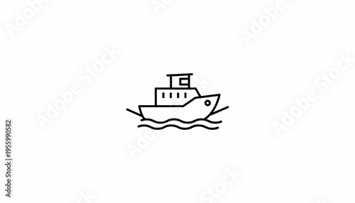 Simple Line Art Icon of a Boat Sailing on Wavy Water