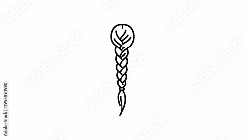Simple Line Art Icon of a Braided Hairstyle