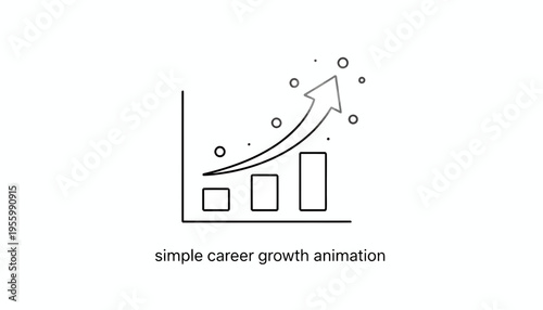 Simple career growth animation: Bar chart with upward arrow and rising dots
