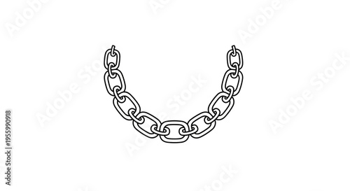 Simple Chain Link Design, Isolated on White Background, Outline Drawing