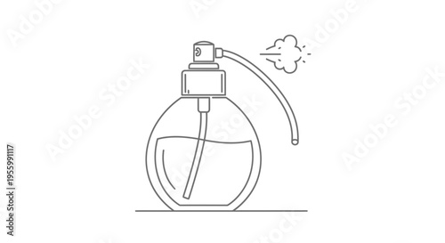 Perfume bottle spray atomiser, minimalist line art illustration