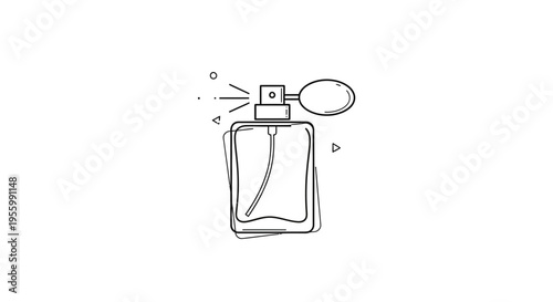 Perfume bottle spray, minimalist line art icon, elegant fragrance symbol