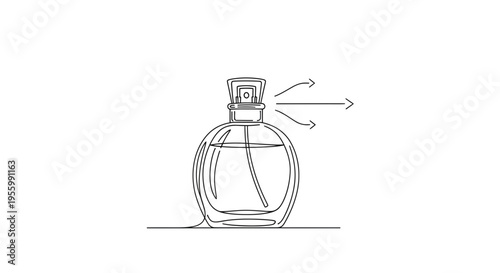 Perfume Bottle Spraying Fragrance - Minimalist Line Art