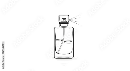Perfume Bottle Spraying Fragrance Mist - Minimalist Line Art Illustration