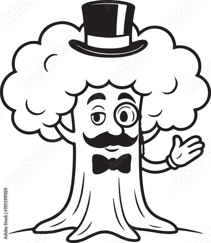 Vector illustration of a funny hipster man with a hat and tie featuring a black mustache and sheep character mask in a comic art style