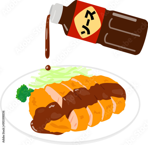 プラスチックボトルからカツに注がれるソース