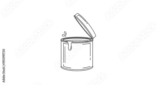 Open Paint Can with Dripping Paint, Line Art Illustration