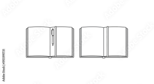 Open Notebook with Pen and Blank Pages, Top View