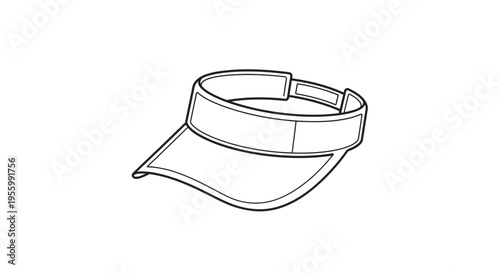 Outline drawing of a white visor cap, isolated on a white background, sportswear accessory