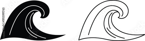 Wave ocean surf black white icon Vector