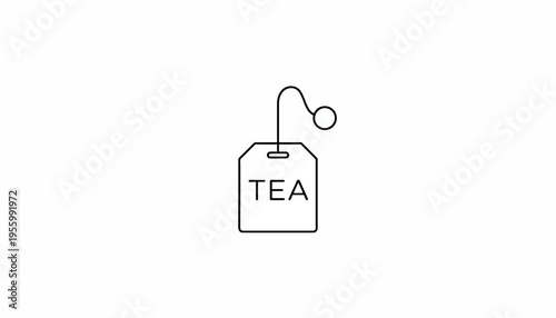 Minimalist tea bag icon with the word TEA on a clean white background