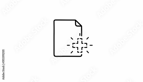 New Document Icon with Plus Sign and Sparkles - Clean Line Art
