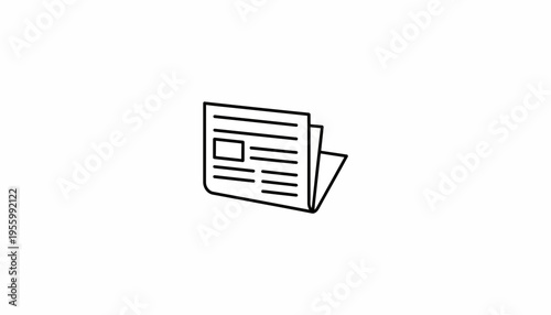Newspaper icon, folded, black and white line art, simple graphic symbol