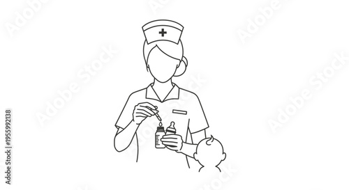 Nurse Administering Medicine to Baby with Dropper, Healthcare Concept