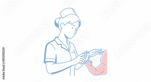 Nurse applying lotion to baby's skin, gentle care, healthcare, newborn, medical assistance