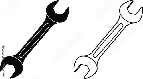 Black and white adjustable wrenches illustration Vector